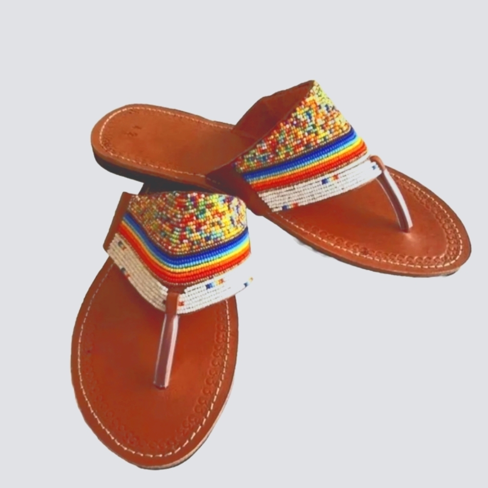 Hancrafted leather beaded sandals size9